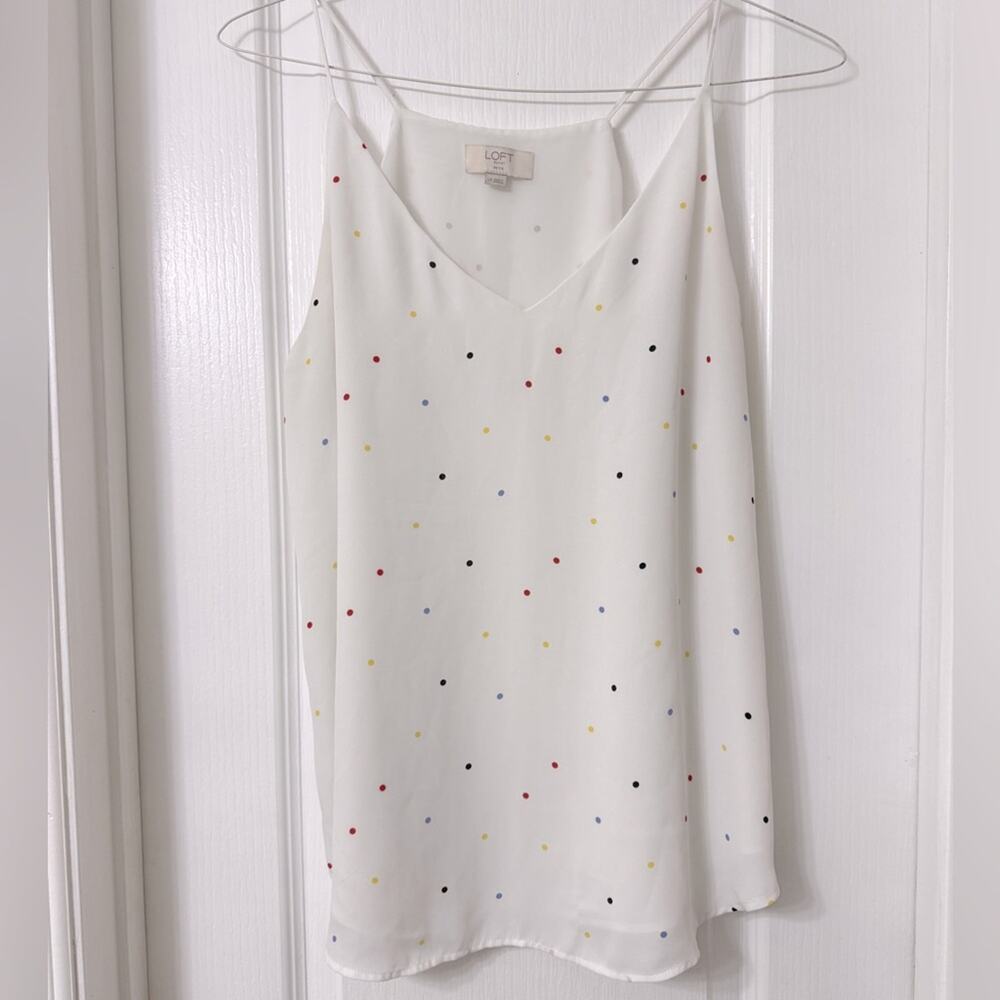 Loft outlet white multicolored polkadot blouse size LP